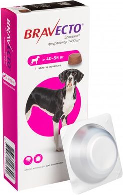 Бравекто для собак вагою від 40 до 56 кг захист від бліх та кліщів, 1 таблетка