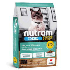I19 Сухой корм Nutram Ideal SS Холистик для взрослых котов с чувствительным пищеварением и кожей с курицей и лососем, 20кг