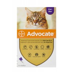 Адвокат ADVOCATE капли от блох для котов весом от 4 до 8 кг, 1 шт