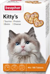 Киттис Микс Kitty's Mix Beaphar лакомство витаминизированное для кошек с таурином, биотином и сыром и протеином, 180 табл