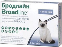 Бродлайн Спот-он краплі на холку від бліх та кліщів для котів вагою до 2,5 кг, 1 монопіпетка