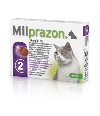 Милпразон 16мг/40мг для котов более 2 кг, 1 таблетка