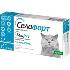СелаФорт 45 мг/0,75 мл для котів вагою 2,6 - 7,5 кг, 1 піпетка
