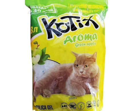 Наполнитель Котикс cиликагелевый для кошачьего туалета Kotix Aroma Зеленое яблоко, впитывающий, 3,8л (1,8 кг)