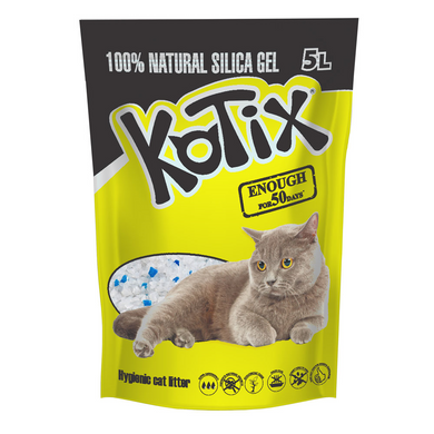 Наполнитель Котикс cиликагелевый для кошачьего туалета Kotix, впитывающий, 5л (2,35кг)
