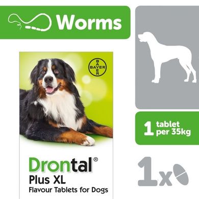 Дронтал Плюс XL зі смаком м'яса проти глистів для собак на 35 кг, 1 табл